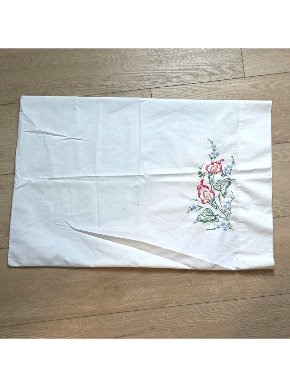 Pacific Miracle Vintage White Percale Calla Lilies Hand Embroidered Pillowcase